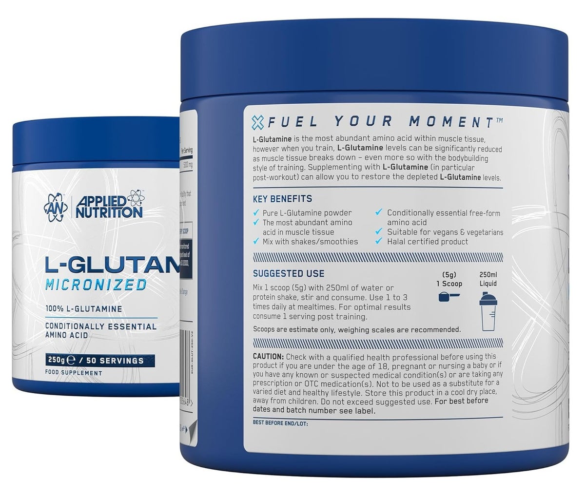 Applied Nutrition L-Glutamine 250G -Unflavour-Micronized – 100% Pure L-Glutamine Powder, Supports Muscle Recovery & Immunity – 50 Servings